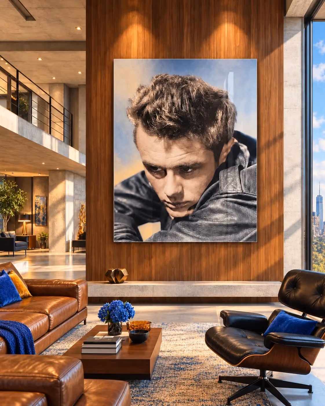 James Dean acrylic art installed in a luxury loft
